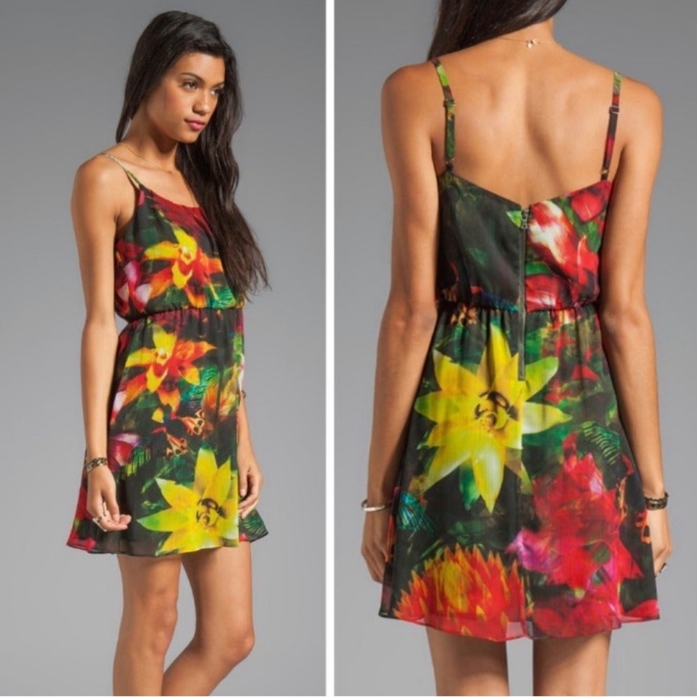 Alice + Olivia Daley Tropical Jungle Print BOHO Spaghetti Strap Dress Size L NEW - Picture 2 of 9